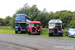 Guy Arab III Cravens n°RO607 (AWG 393), Leyland Tiger TS8 Alexander n°205 (WG 8107) et Guy Arab III MCW n°739 (ESG 652) au Scottish Vintage Bus Museum à Lathalmond