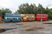 BUT 9611T East Lancs n°834 (LHN 784), Sunbeam W4 NBC n°72 (HKR 11) et BUT 9612T Burlingham n°1344 (ONE 744) au Trolleybus Museum à Sandtoft