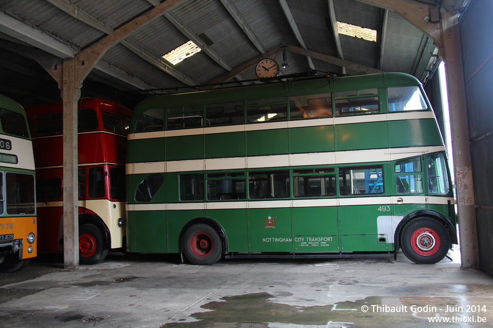 BUT 9611T Roe n°493 (KTV 493) de Nottingham au Trolleybus Museum à Sandtoft