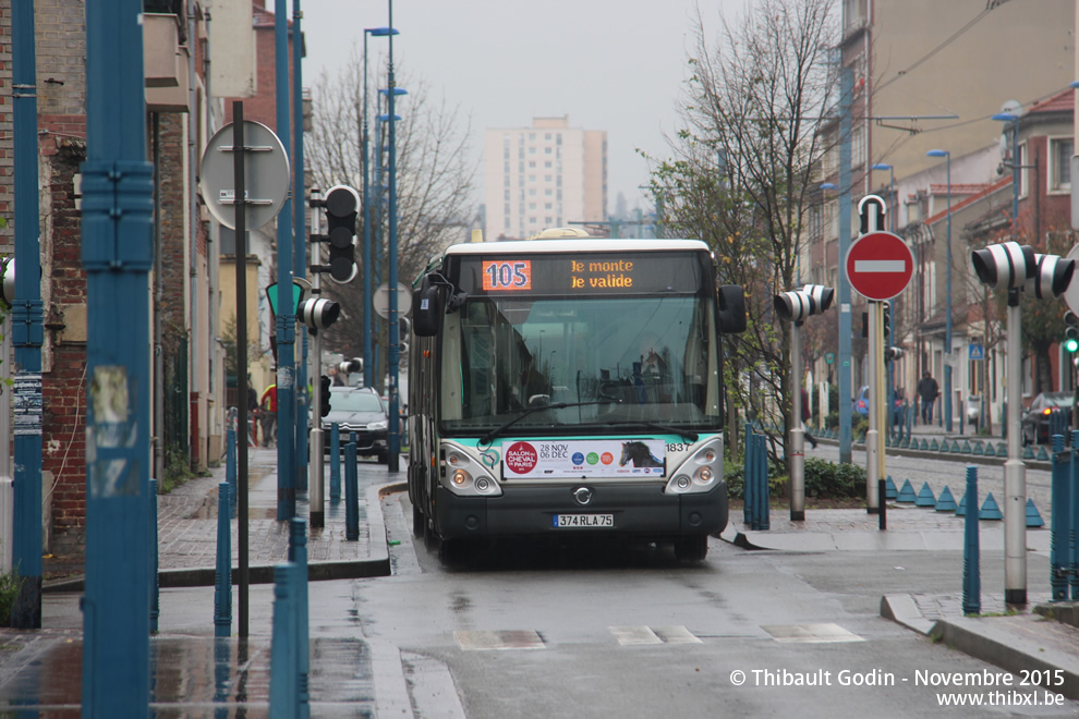 Bus 1837 (374 RLA 75) sur la ligne 105 (RATP) à Noisy-le-Sec