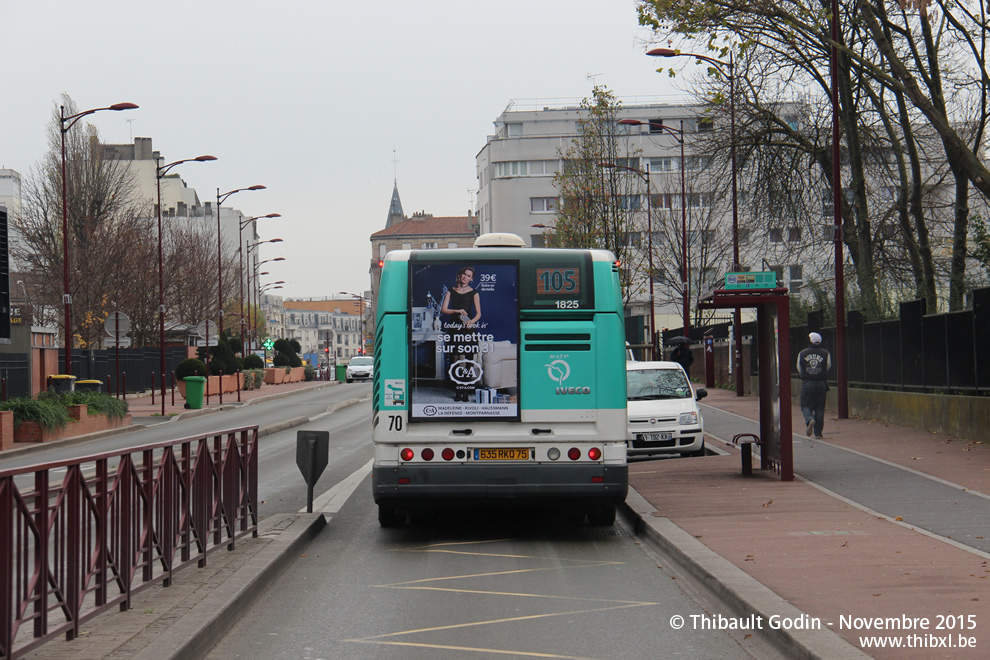 Bus 1825 (635 RKQ 75) sur la ligne 105 (RATP) à Bondy