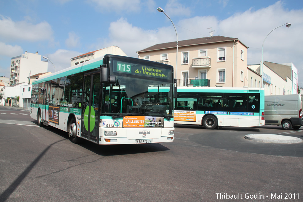 Bus 9113 (868 PYL 75) sur la ligne 115 (RATP) à Bagnolet