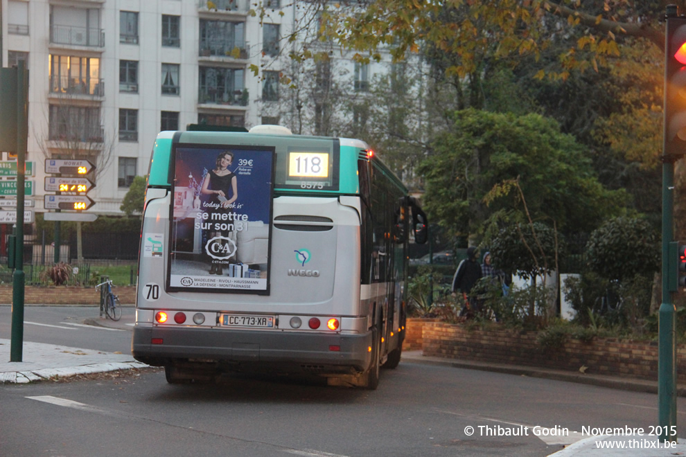 Bus 8575 (CC-773-XR) sur la ligne 118 (RATP) à Vincennes