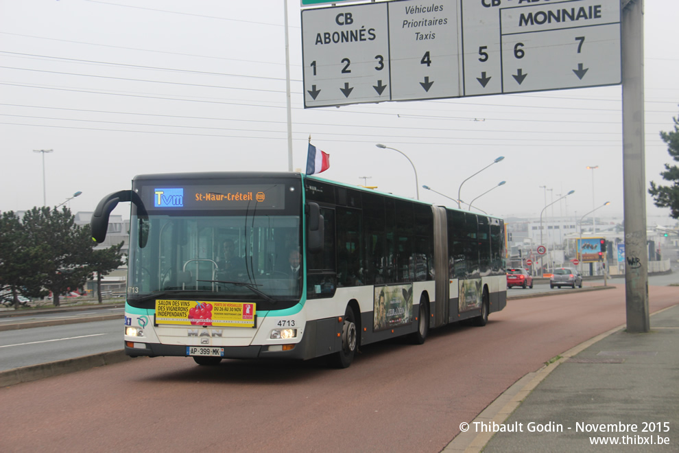 Bus 4713 (AP-399-MK) sur la ligne Tvm (Trans-Val-de-Marne - RATP) à Chevilly-Larue