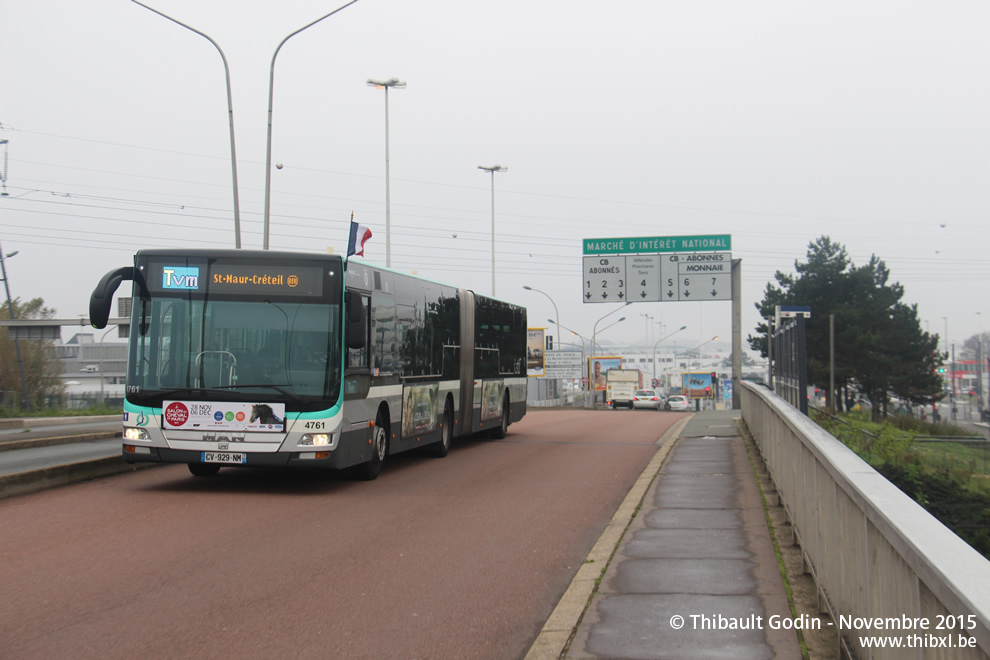 Bus 4761 (CV-929-NM) sur la ligne Tvm (Trans-Val-de-Marne - RATP) à Chevilly-Larue