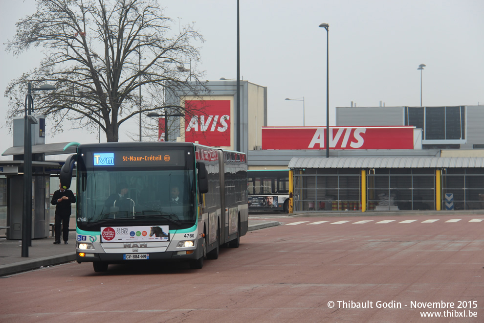 Bus 4760 (CV-884-NM) sur la ligne Tvm (Trans-Val-de-Marne - RATP) à Chevilly-Larue