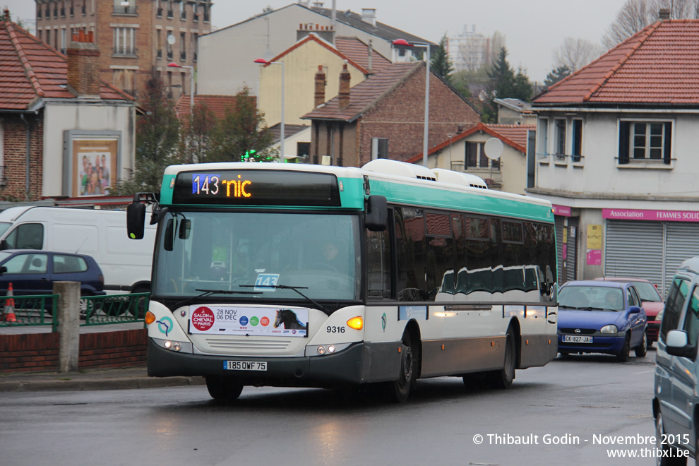 Bus 9316 (185 QWF 75) sur la ligne 143 (RATP) à Bobigny