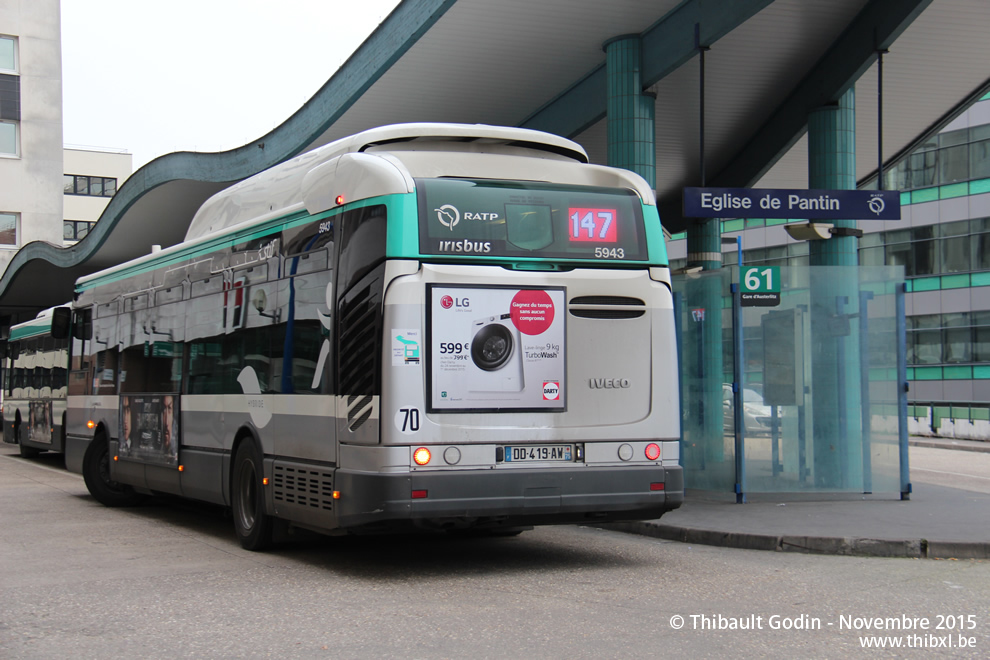 Bus 5943 (DD-419-AW) sur la ligne 147 (RATP) à Pantin