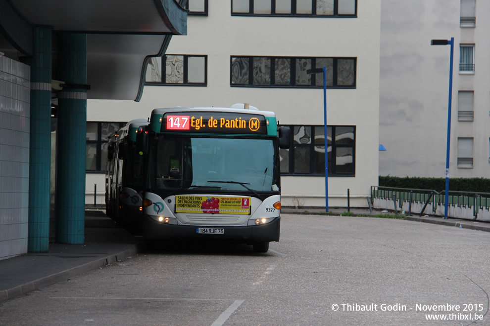 Bus 9377 (184 RJE 75) sur la ligne 147 (RATP) à Pantin