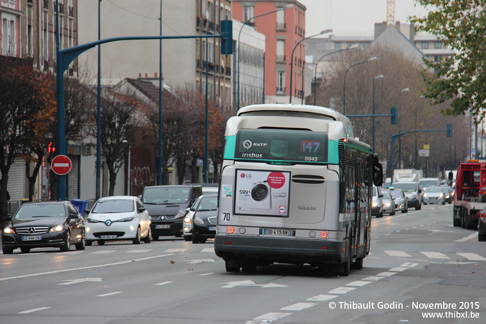 Bus 5943 (DD-419-AW) sur la ligne 147 (RATP) à Pantin