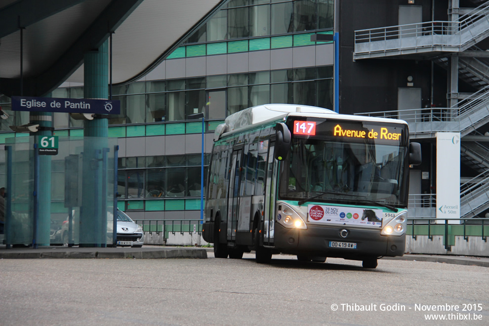 Bus 5943 (DD-419-AW) sur la ligne 147 (RATP) à Pantin