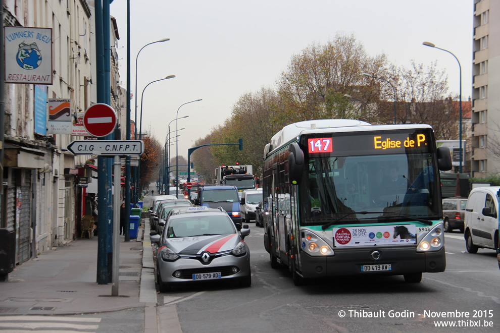 Bus 5943 (DD-419-AW) sur la ligne 147 (RATP) à Pantin