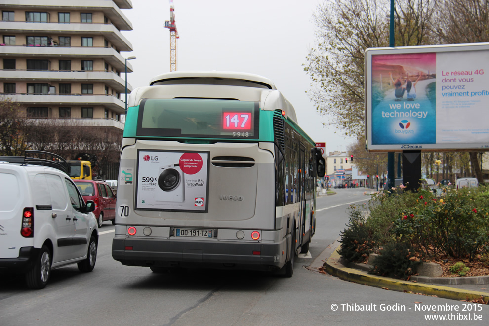 Bus 5948 (DD-191-TZ) sur la ligne 147 (RATP) à Pantin