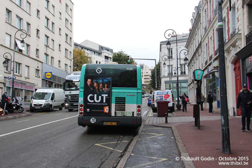 Bus 3148 (992 QWS 75) sur la ligne 160 (RATP) à Saint-Cloud