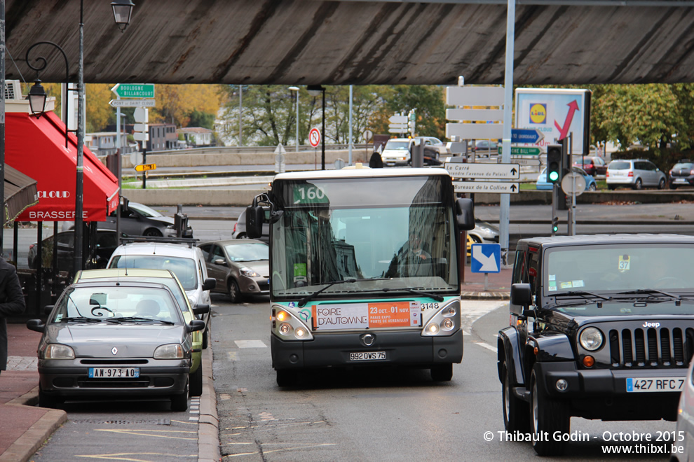 Bus 3148 (992 QWS 75) sur la ligne 160 (RATP) à Saint-Cloud