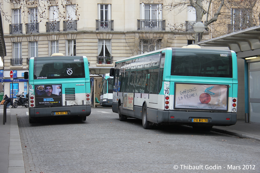 Bus 3200 (216 QYZ 75) et 3202 (234 QYZ 75) sur la ligne 164 (RATP) à Porte de Champerret (Paris)