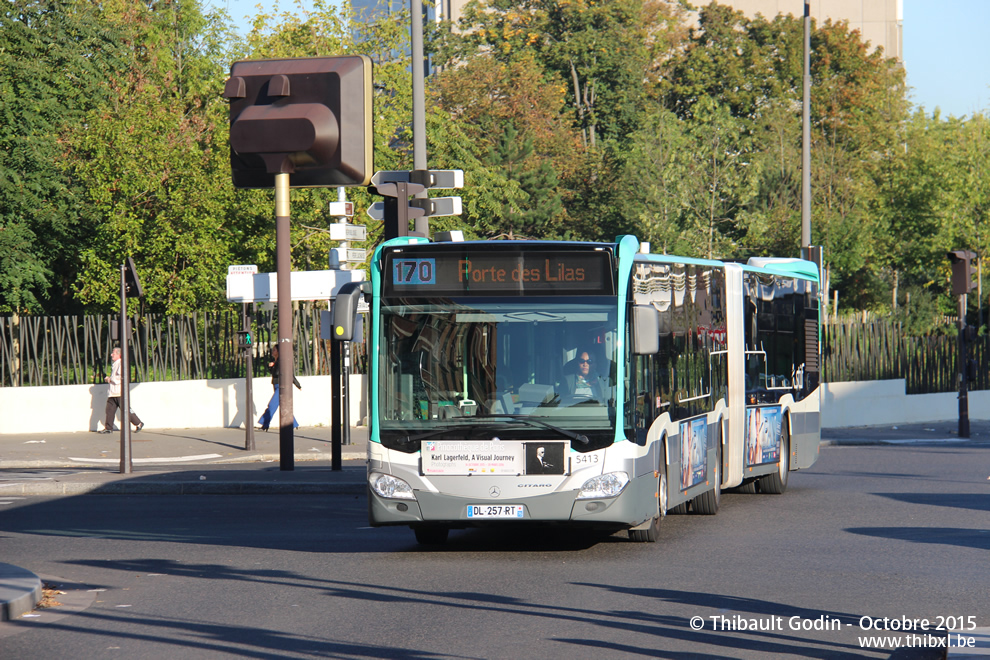 Bus 5413 (DL-257-RT) sur la ligne 170 (RATP) à Porte des Lilas (Paris)