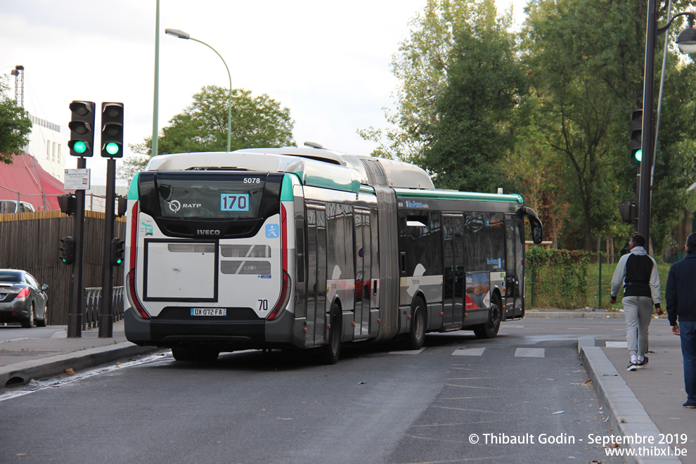 Bus 5078 (DX-072-FA) sur la ligne 170 (RATP) à Porte des Lilas (Paris)