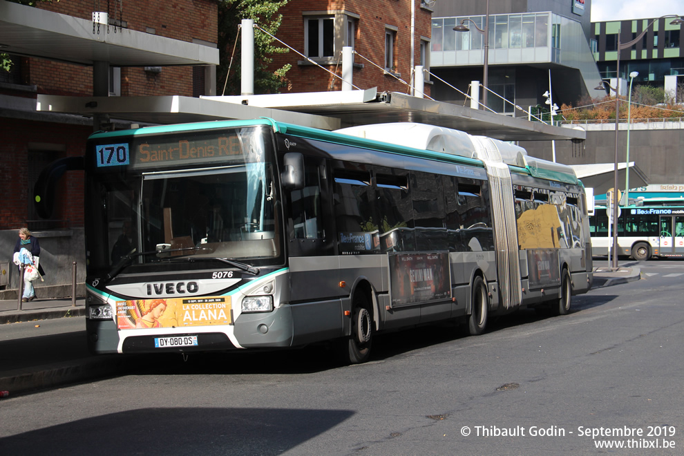 Bus 5076 (DY-080-DS) sur la ligne 170 (RATP) à Porte des Lilas (Paris)