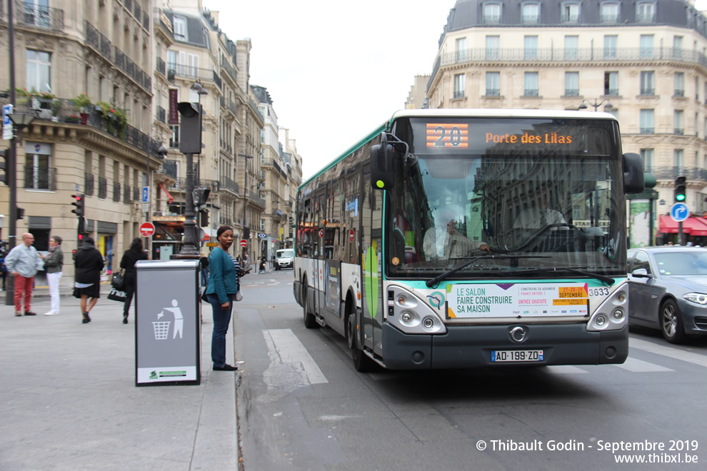 Bus 3633 (AD-199-ZD) sur la ligne 20 (RATP) à Gare Saint-Lazare (Paris)