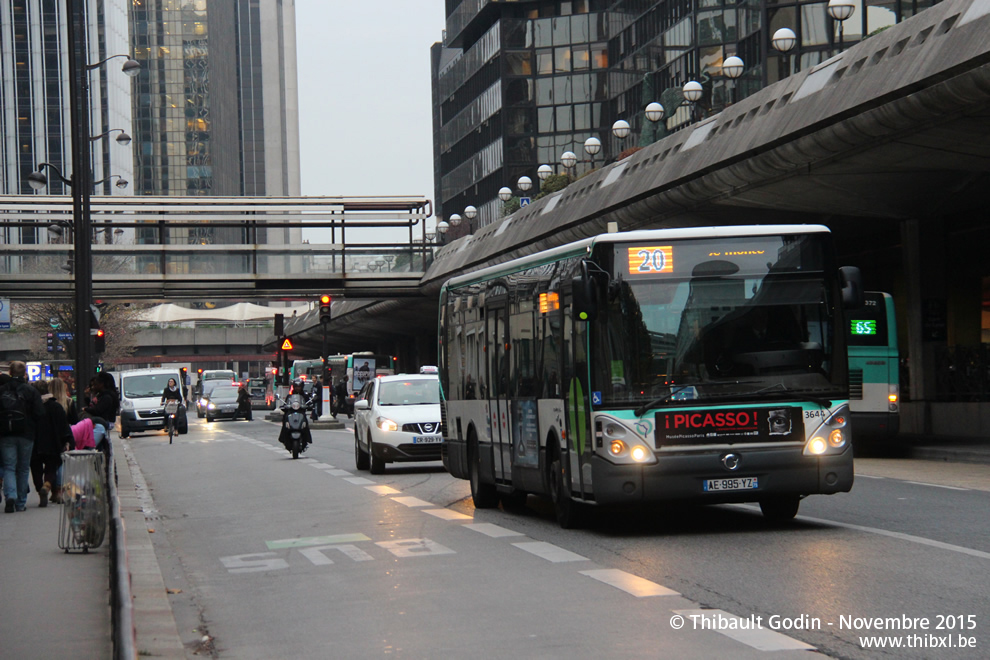 Bus 3644 (AE-995-YZ) sur la ligne 20 (RATP) à Gare de Lyon (Paris)