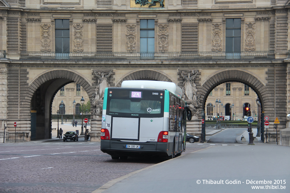 Bus 5460 (DW-335-JK) sur la ligne 24 (RATP) à Pont du Carrousel (Paris)