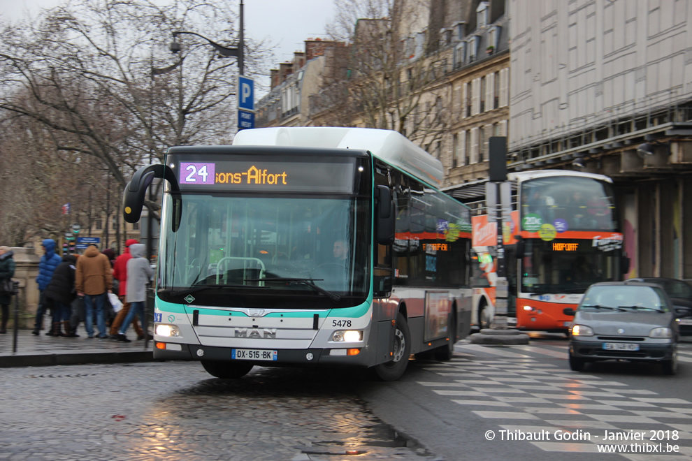Bus 5478 (DX-515-BK) sur la ligne 24 (RATP) à Pont Neuf (Paris)