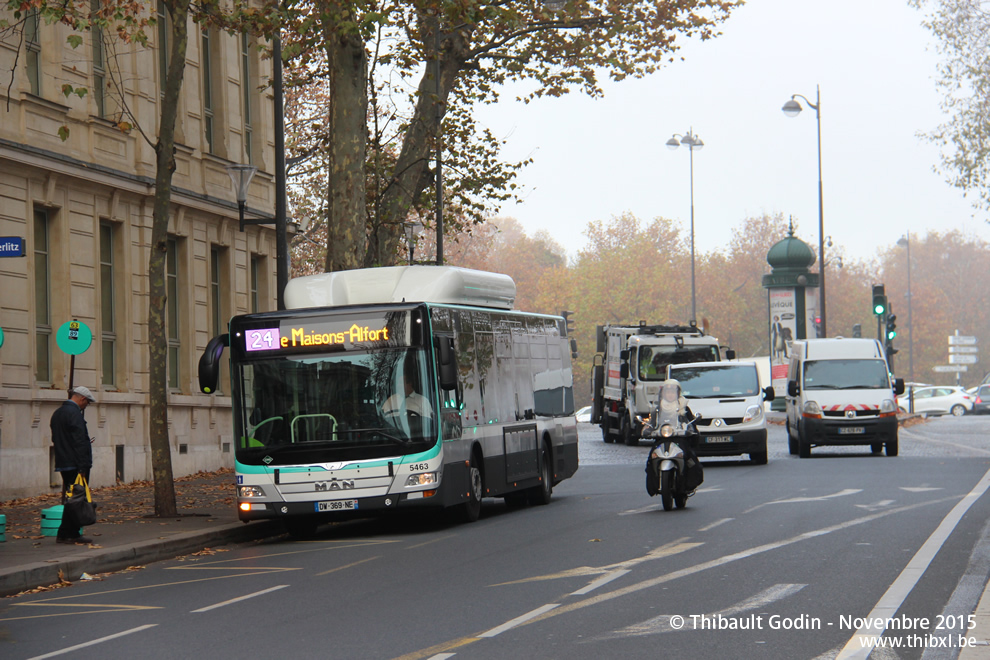 Bus 5463 (DW-369-NE) sur la ligne 24 (RATP) à Gare d'Austerlitz (Paris)