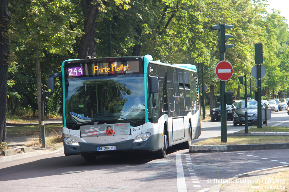 Bus 6861 (DS-006-LS) sur la ligne 244 (RATP) au Bois de Boulogne (Paris)