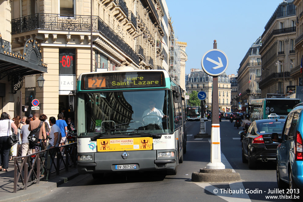 Bus 1538 (BV-367-ZC) sur la ligne 27 (RATP) à Auber (Paris)