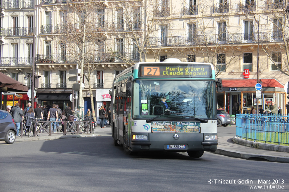 Bus 1537 (BV-339-ZC) sur la ligne 27 (RATP) à Luxembourg (Paris)