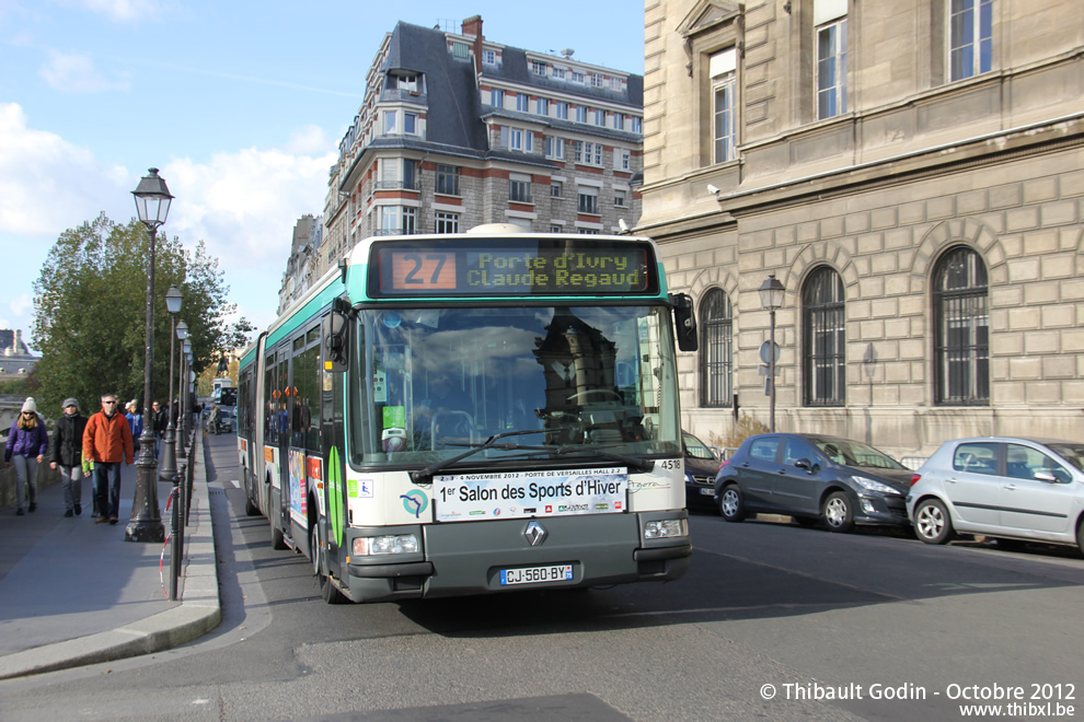 Bus 4518 (CJ-560-BY) sur la ligne 27 (RATP) à Pont Neuf (Paris)