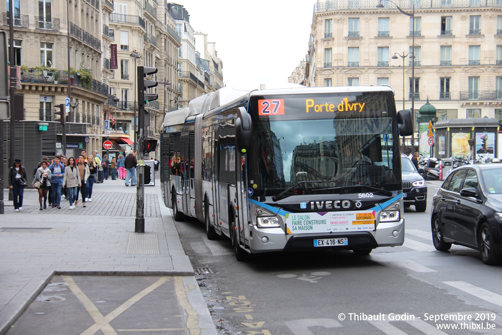 Bus 5602 (EX-416-NS) sur la ligne 27 (RATP) à Gare Saint-Lazare (Paris)