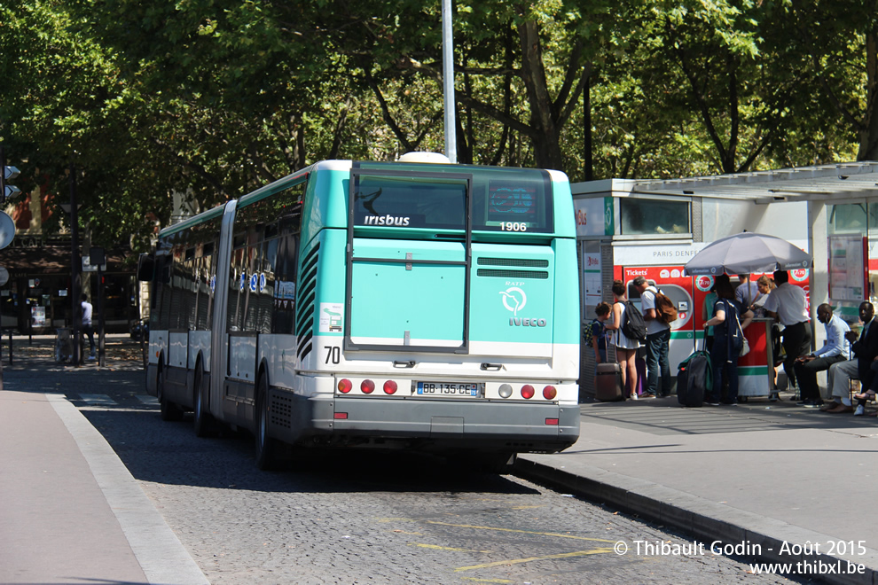 Bus 1906 (BB-135-CE) sur la ligne 283 (Orlybus - RATP) à Denfert-Rochereau (Paris)