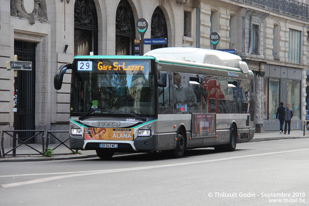 Bus 5964 (DX-043-WC) sur la ligne 29 (RATP) à Havre - Caumartin (Paris)