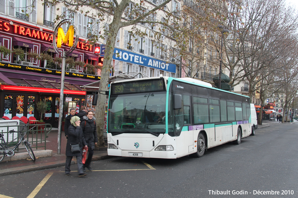 Bus 4308 sur la ligne 350 (RATP) à Gare de l'Est (Paris)