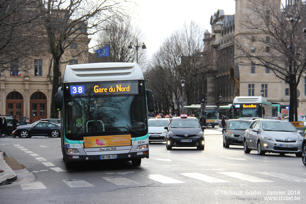 Bus 4034 (DW-726-TS) sur la ligne 38 (RATP) à Châtelet (Paris)