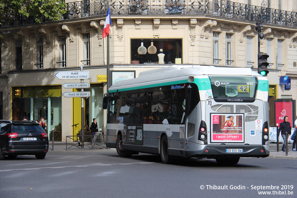 Bus 1247 (EB-655-DW) sur la ligne 42 (RATP) à Havre - Caumartin (Paris)