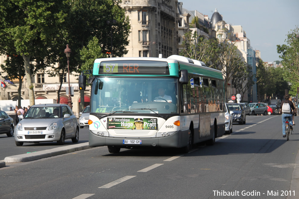 Bus 9495 (AV-102-GY) sur la ligne 57 (RATP) à Quai de la Rapée (Paris)
