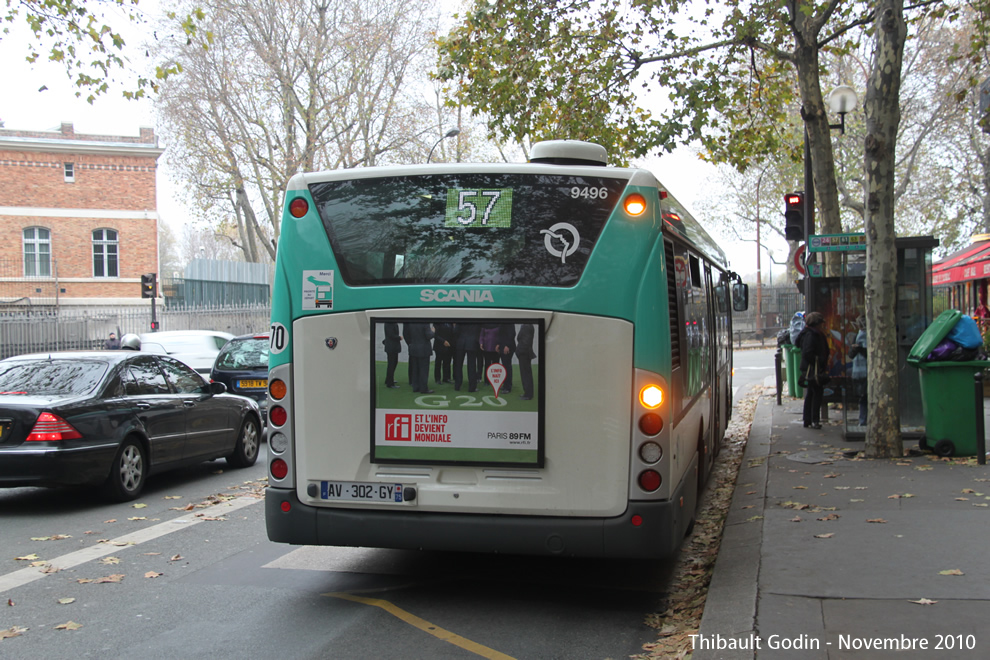 Bus 9496 (AV-302-GY) sur la ligne 57 (RATP) à Quai de la Rapée (Paris)