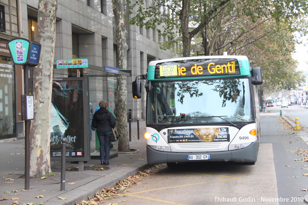Bus 9496 (AV-302-GY) sur la ligne 57 (RATP) à Quai de la Rapée (Paris)