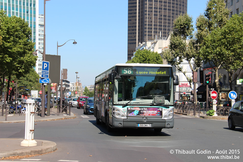 Bus 3089 (366 QWA75) sur la ligne 58 (RATP) à Gaîté (Paris)