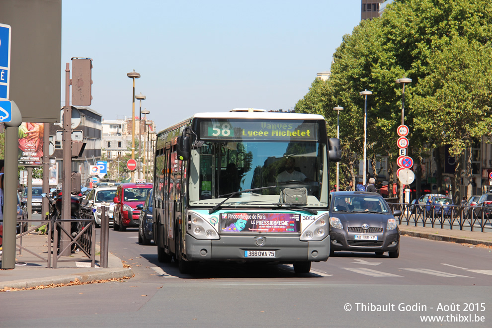 Bus 3089 (366 QWA75) sur la ligne 58 (RATP) à Gaîté (Paris)