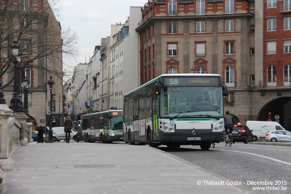 Bus 3091 (370 QWG 75) sur la ligne 58 (RATP) à Pont Neuf (Paris)