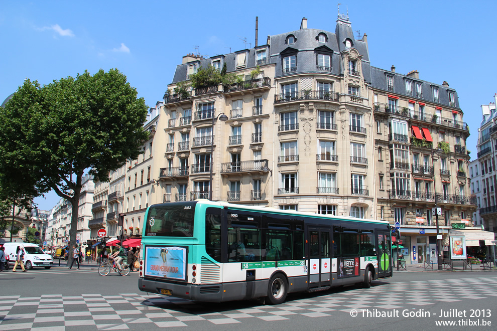 Bus 3083 (540 QWC 75) sur la ligne 58 (RATP) à Vavin (Paris)