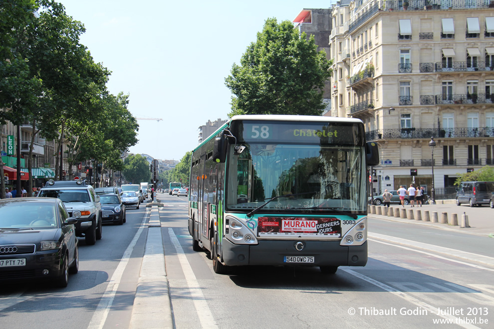 Bus 3083 (540 QWC 75) sur la ligne 58 (RATP) à Vavin (Paris)