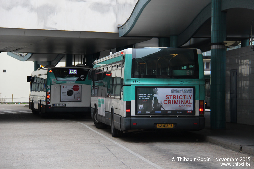 Bus 8340 (949 QCS 75) sur la ligne 61 (RATP) à Pantin