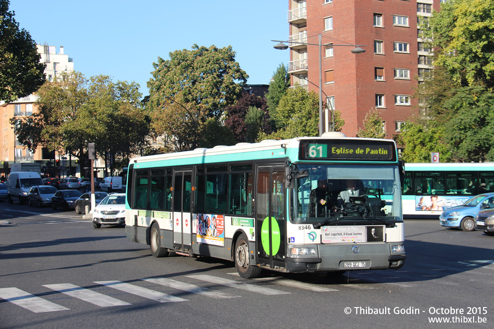 Bus 8346 (289 QCZ 75) sur la ligne 61 (RATP) à Porte des Lilas (Paris)