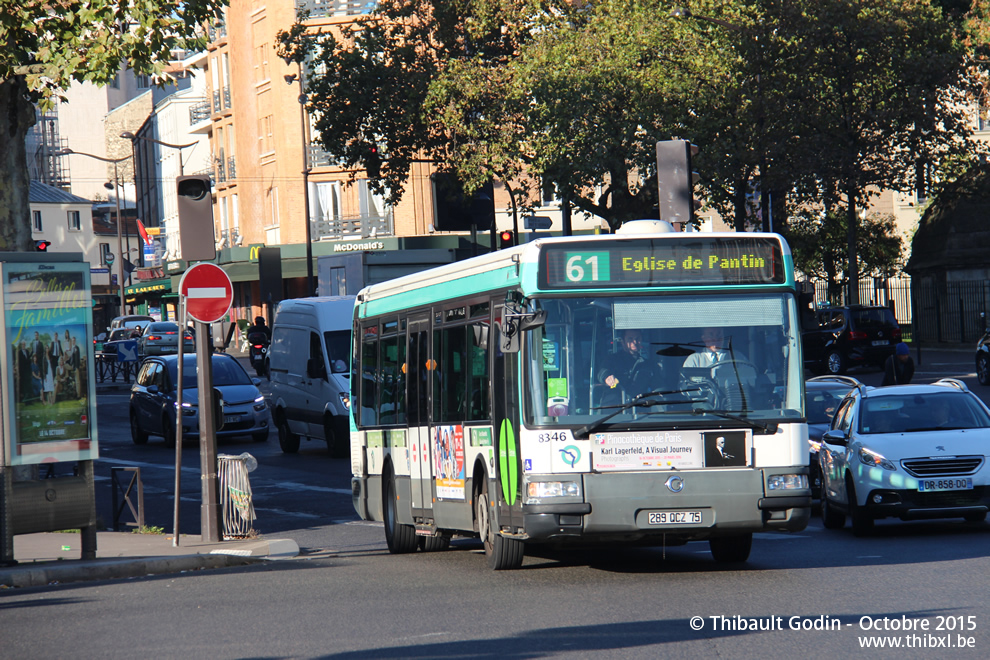 Bus 8346 (289 QCZ 75) sur la ligne 61 (RATP) à Porte des Lilas (Paris)