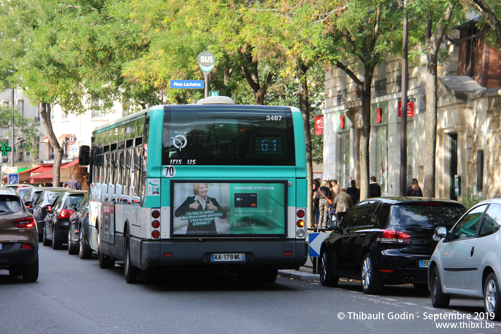 Bus 3487 (AA-178-ML) sur la ligne 61 (RATP) à Père Lachaise (Paris)